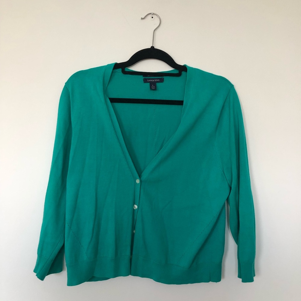 Lands End turquoise cardigan